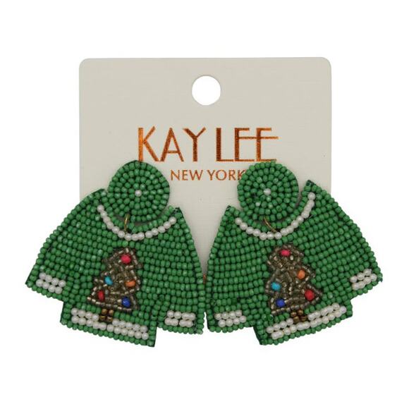 Kay Lee Christmas Sweater Seed Bead Earrings - Picture 1 of 2